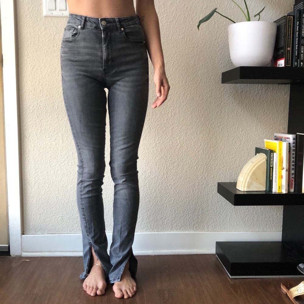 Zara High Waisted Split Hem Stretch Denim Jeans